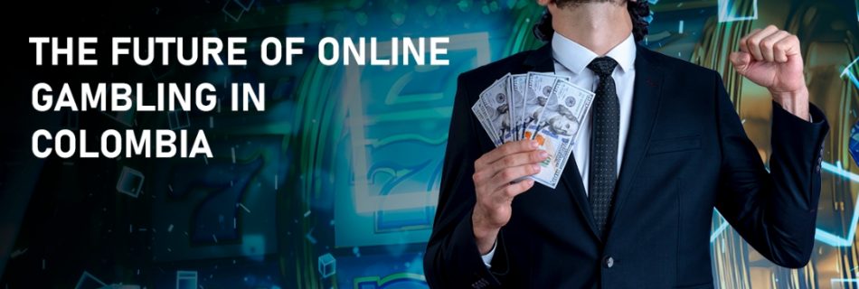 Visual depiction of online gambling's future in Colombia, showcasing technology and gaming icons in a modern design.