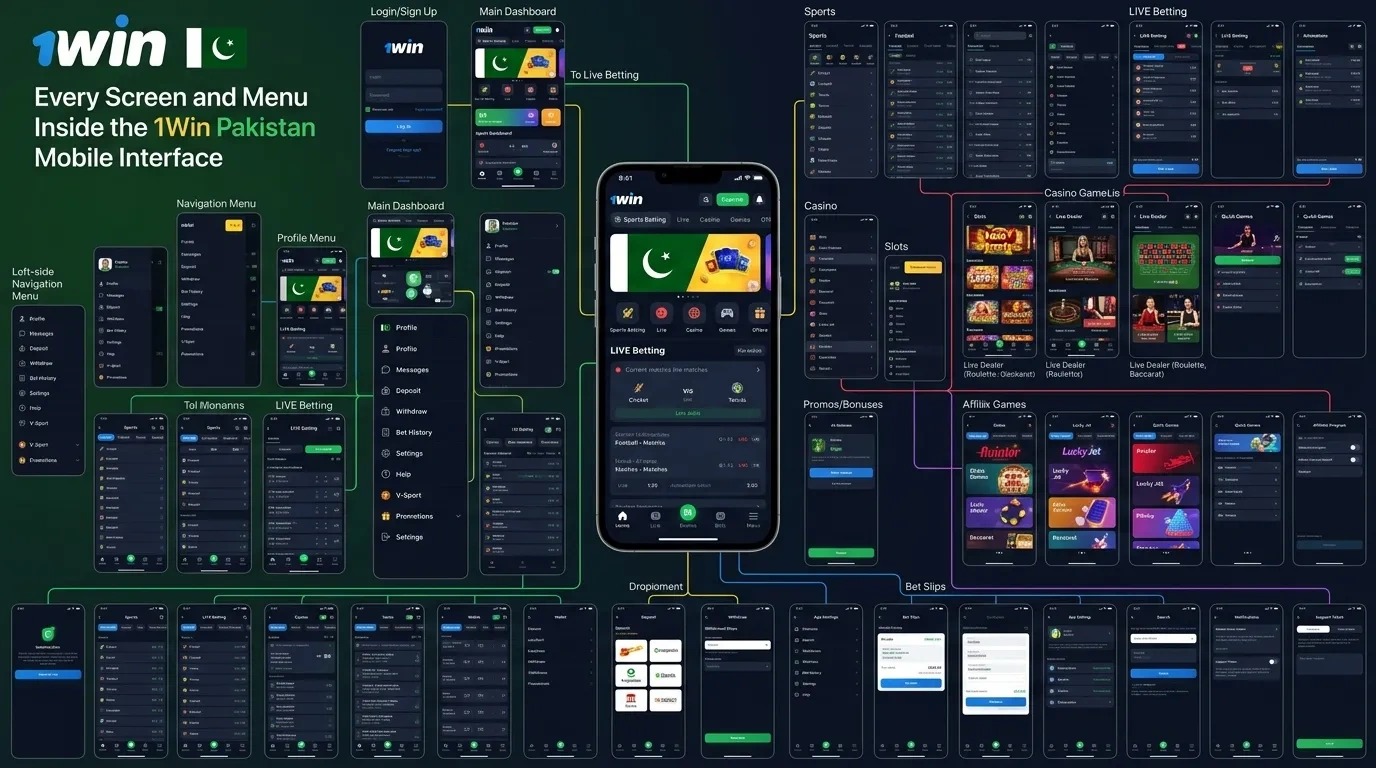 Every Screen and Menu Inside the 1Win Pakistan Mobile Interface