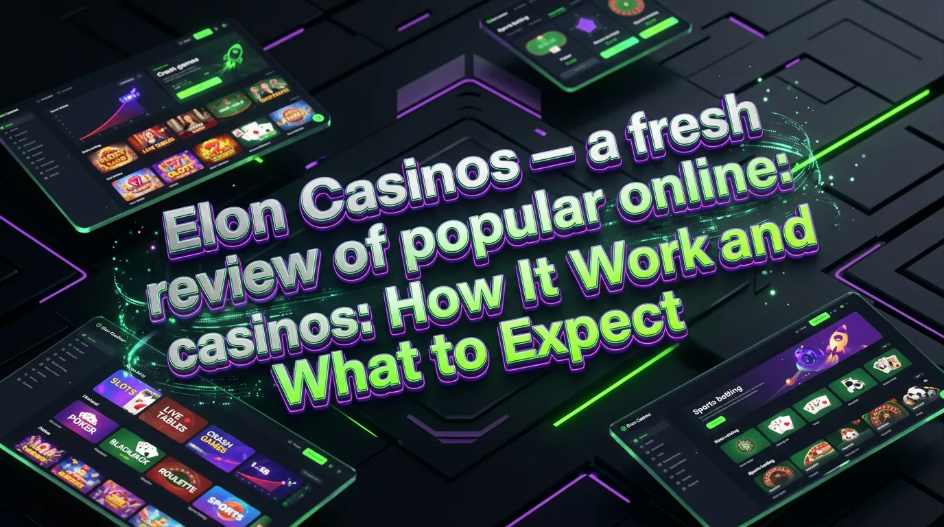Elon Casinos review hero banner with futuristic tech vault and neon green/violet accents, displaying platform features.
